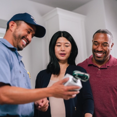 Mre technician showing a product to the client.